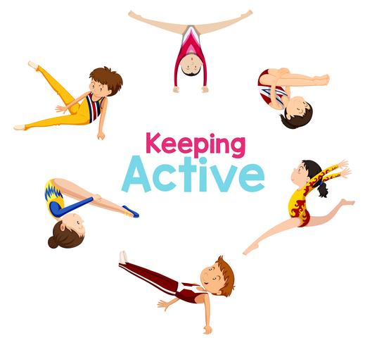 Keeping active logo with gymnastics athlete vector