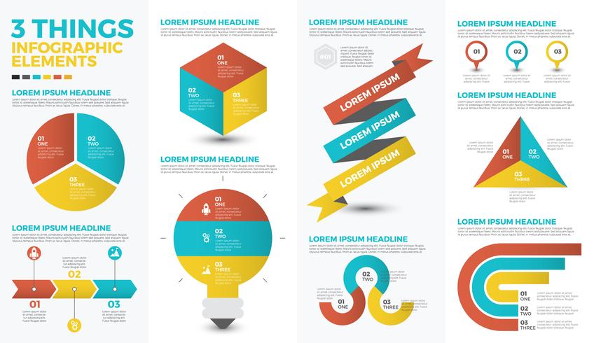 Tres elementos infográficos de las cosas. vector