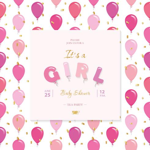 It s a girl. Baby shower template. Included seamless pattern with balloons. vector