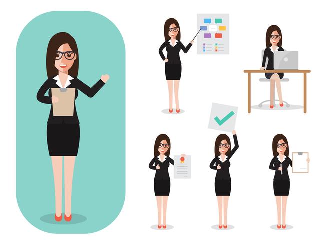 Set of businesswoman at work. vector