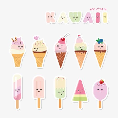 Ice cream cone and popsicle set isolated on white. vector