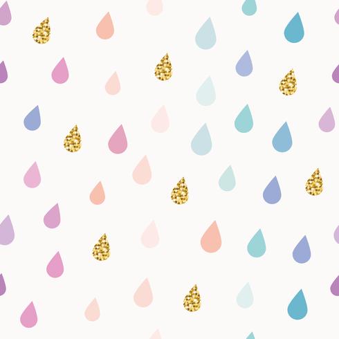 Watercolor drops seamless pattern background with gold glitter elements. vector