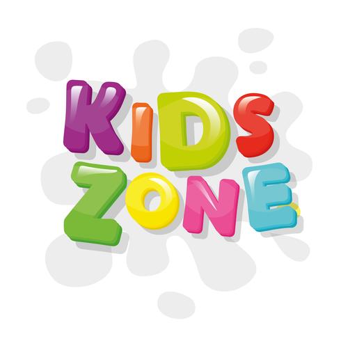 Kids zone colorful banner. Cartoon letters and paint splashes. Vector. vector