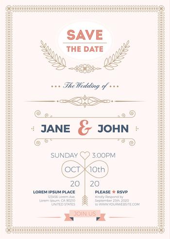 Vintage wedding invitation card template vector