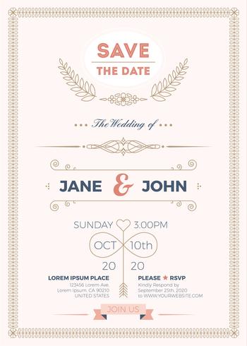 Vintage wedding invitation card template vector