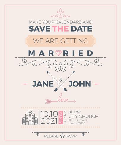 Vintage wedding invitation card template vector