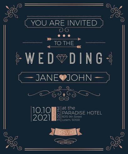 Vintage wedding invitation card template vector