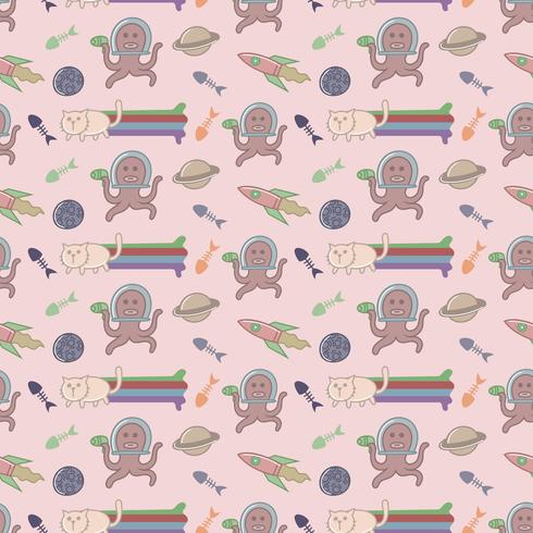 Cat and Alien seamless pattern vector