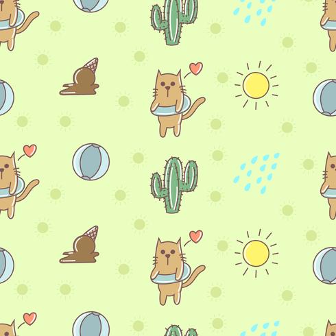 Cat summer seamless pattern vector