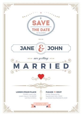 Vintage wedding invitation card template vector