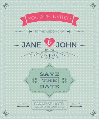 Plantilla de tarjeta de invitación de boda de la vendimia vector