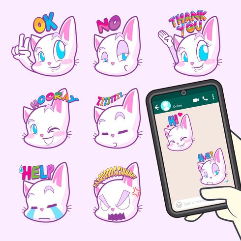 Cute cat emoji sticker colecciones vector