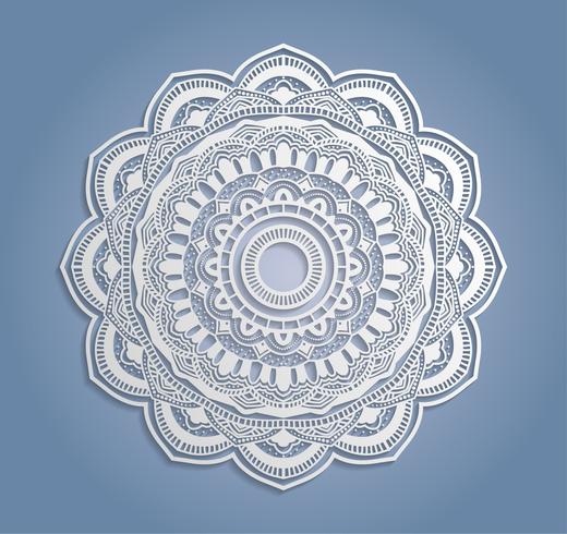 Vector decoración de encaje blanco, tapete de encaje redondo, recorte de papel círculo ornamento
