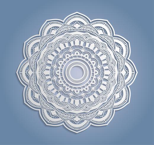 Vector white lace decoration, round lacy doily, cutout paper circle ornament