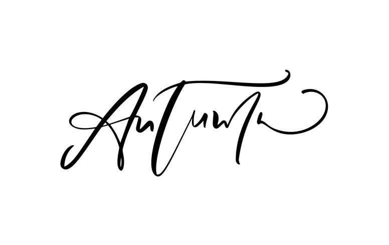 Autumn lettering calligraphy text isolated on white background. Hand drawn vector illustration. Black and white poster design elements