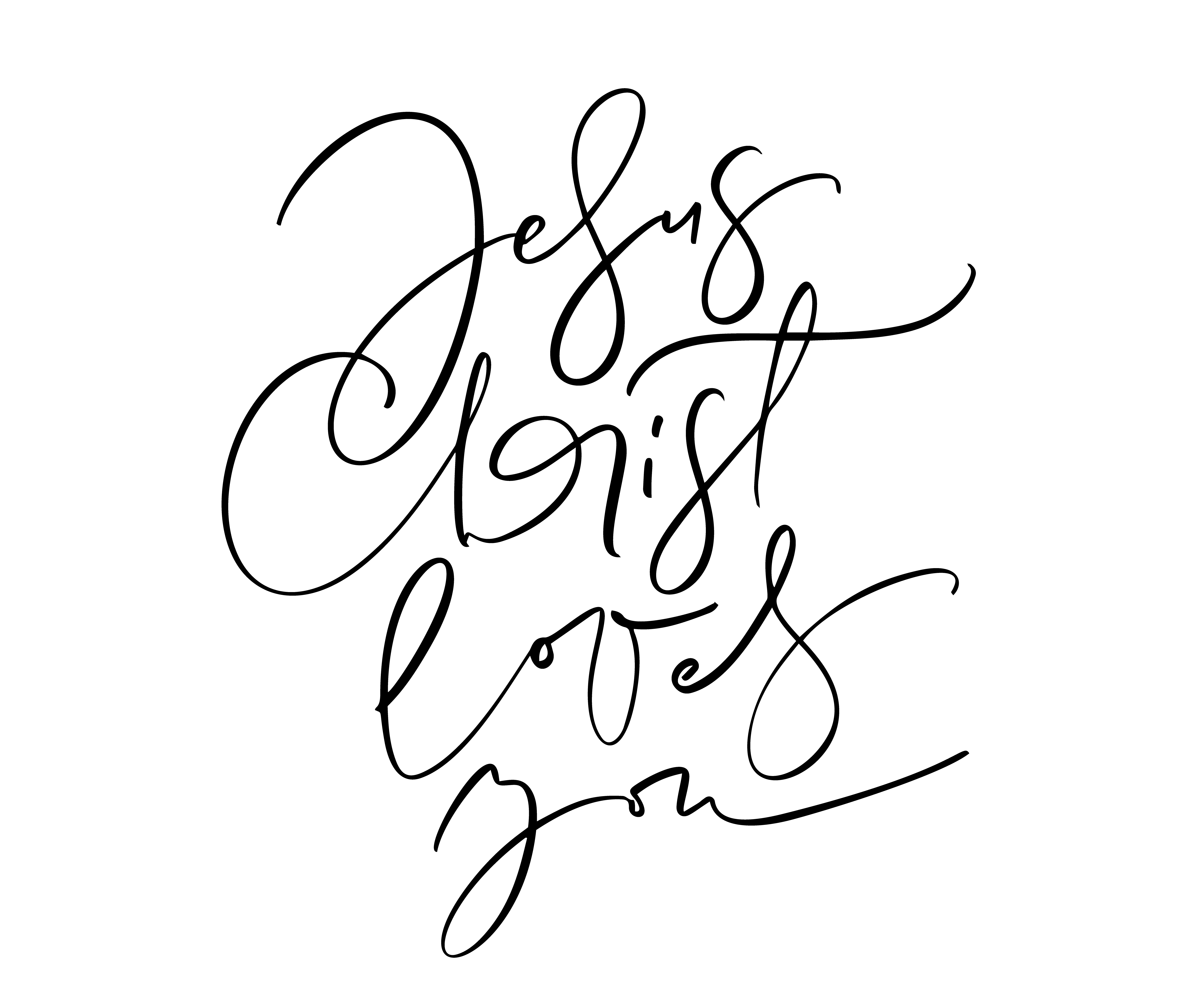 Jesus Christ loves you hand written vector calligraphy lettering Bible