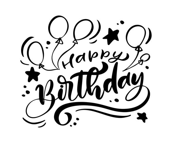 Vector las letras modernas manuscritas del cepillo del ejemplo del texto del feliz cumpleaños en el fondo blanco. Diseño de tipografía dibujada a mano. Tarjeta de felicitaciones