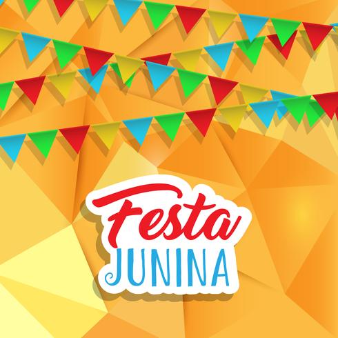 Festa Junina background with banners on low poly design vector