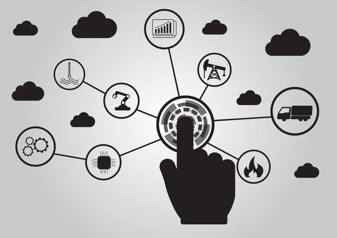 Icon of industry 4.0 concept, Internet of things network, smart factory solution, Manufacturing technology, automation robot with gray background  vector