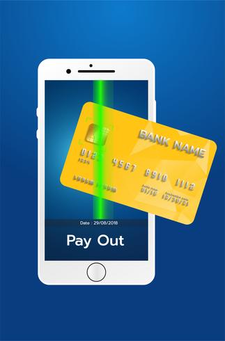 Mobile payment concept, Smartphone with processing of mobile payments from credit card. Vector illustration