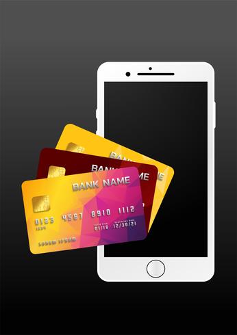 Mobile payment concept, Smartphone with processing of mobile payments from credit card. Vector illustration