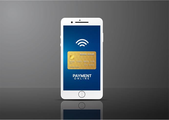 Mobile payment concept, Smartphone with processing of mobile payments from credit card. Vector illustration