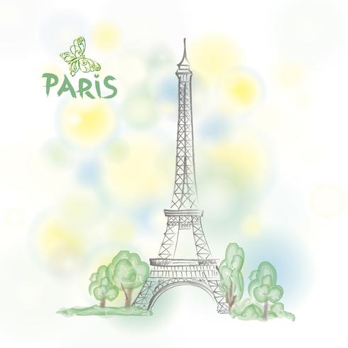 Paris sign Famous Eiffel tower Travel France spring background vector