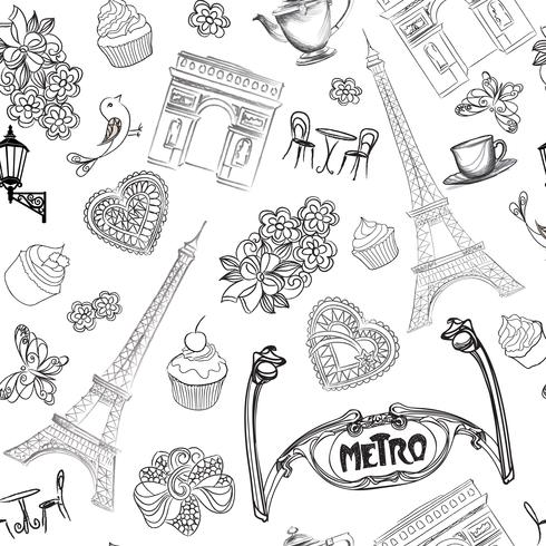 Travel Paris seamless pattern. Vacation in Europe wallpaper. vector