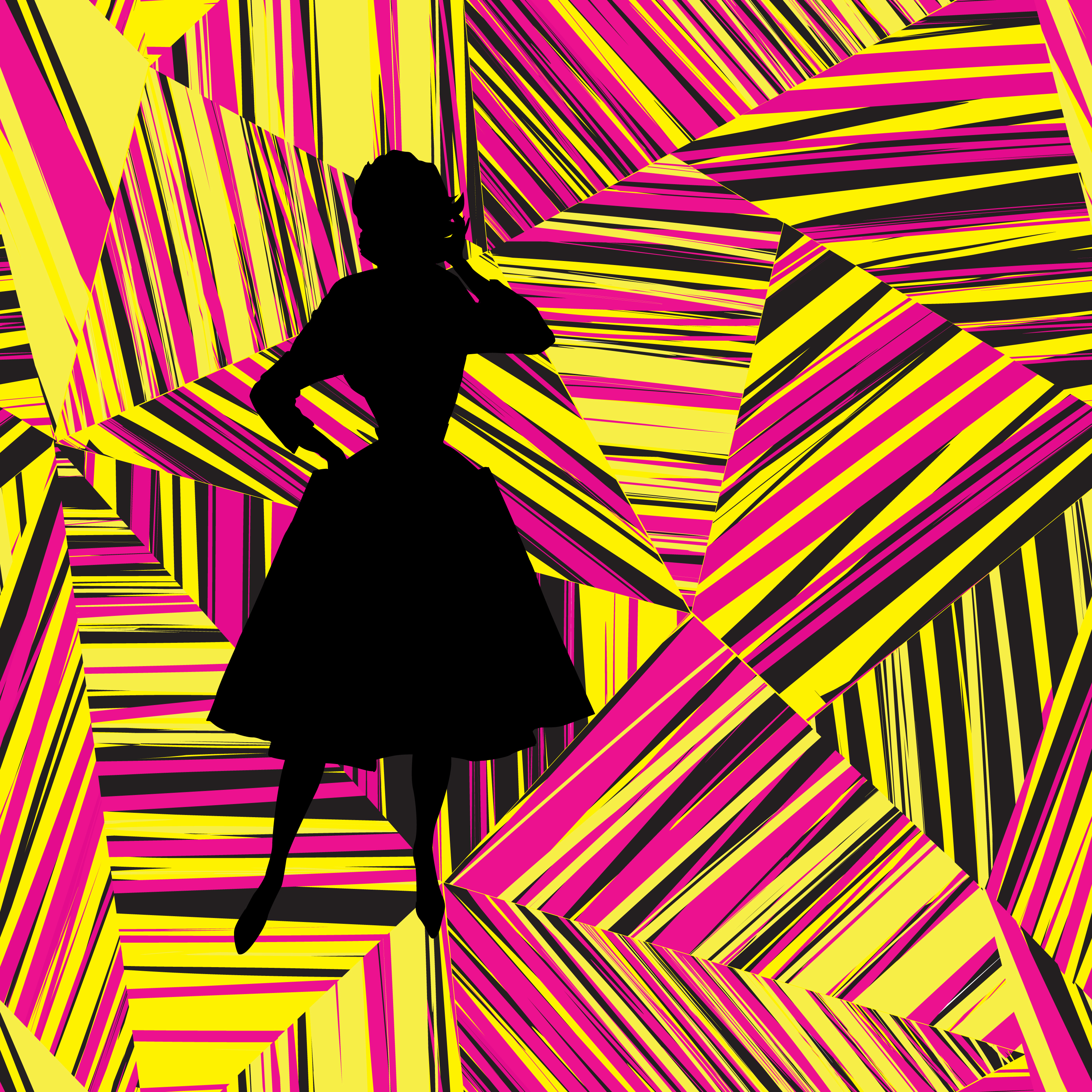  Fashion  girl silhouette over abstract geometric line 