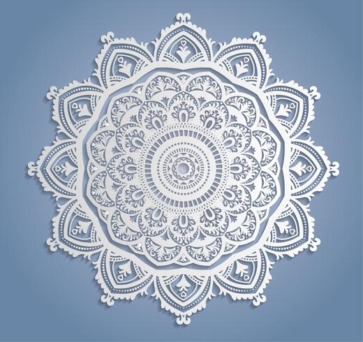 Vector white lace decoration, round lacy doily, cutout paper circle ornament