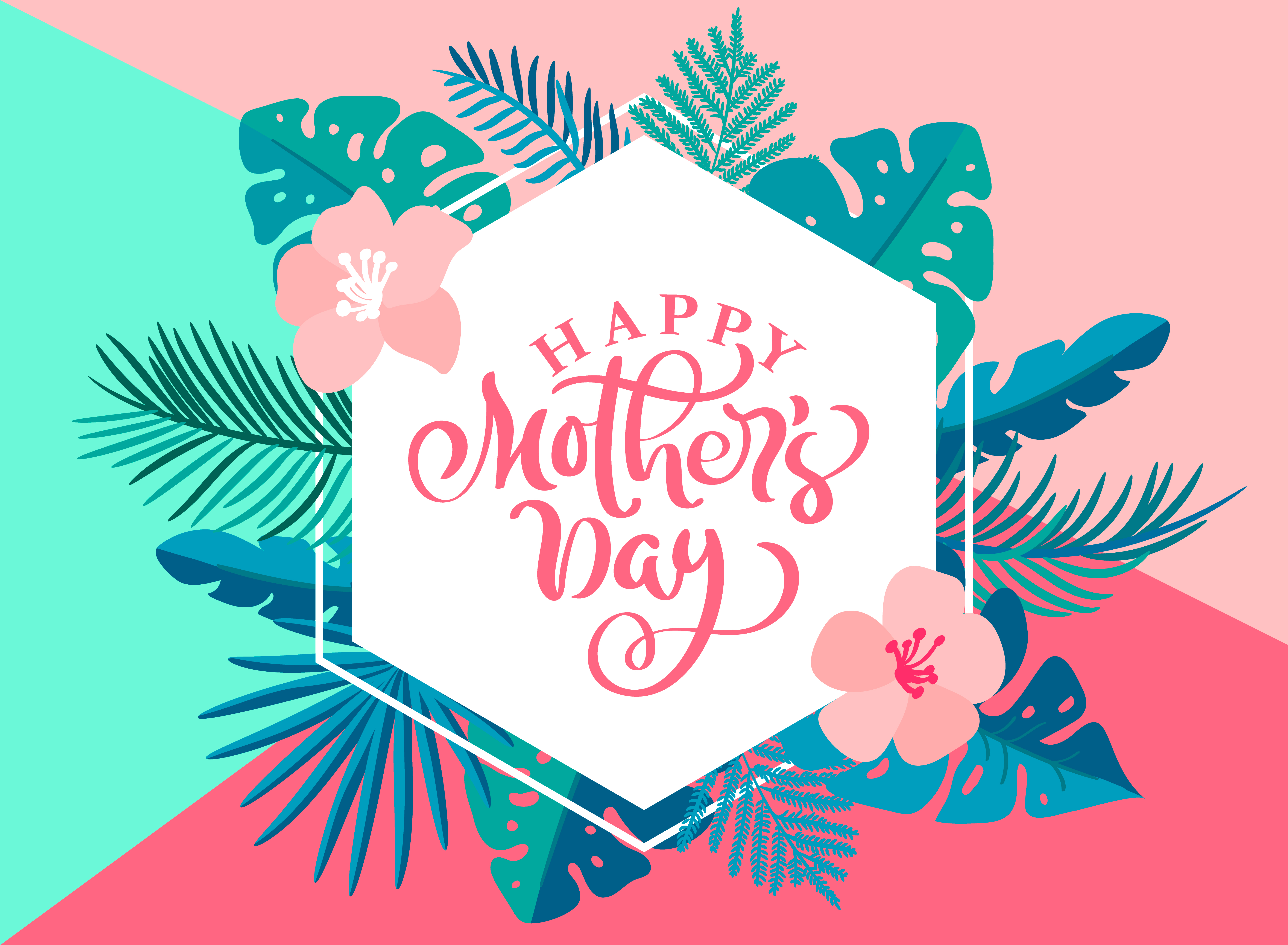  Happy  Mothers  day  hand lettering text heart with beautiful flowers 