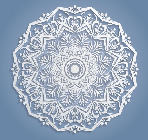 Vector white lace decoration, round lacy doily, cutout paper circle ornament