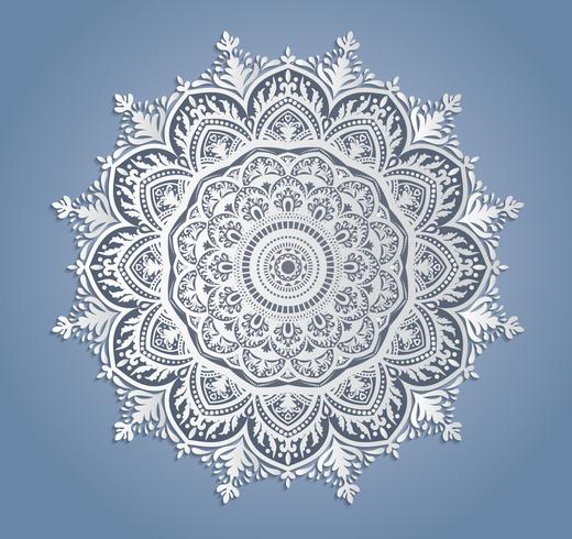 Vector white lace decoration, round lacy doily, cutout paper circle ornament