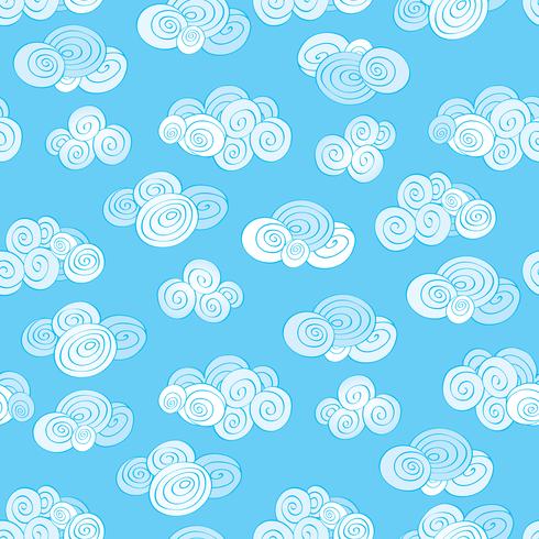 Abstract swirl cloud seamless pattern. Blue sky background vector