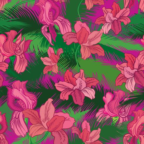 Floral seamless pattern. Tropical fowers. Jungle style background vector