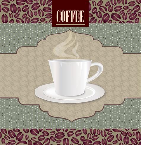 Coffee hot drink. Cafe card background. Coffee beans retro pattern. vector