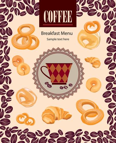 Coffee hot drink. Cafe card background. Coffee beans retro pattern. vector