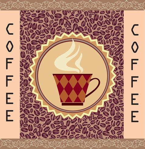 Coffee hot drink. Cafe card background. Coffee beans retro pattern. vector