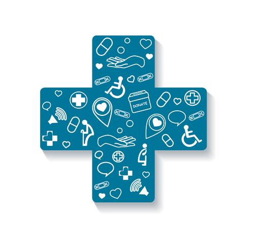 Charity, donation in cross medical icon vector