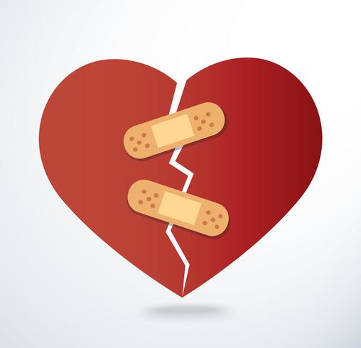 sticking plaster on broken heart icon  vector