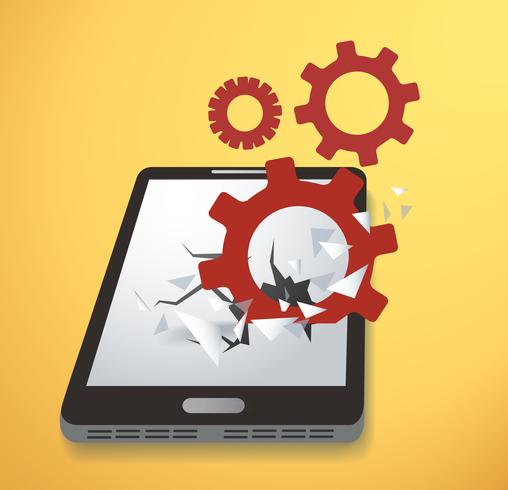 Icono de engranajes Romper a través de vector de pantalla de smartphone