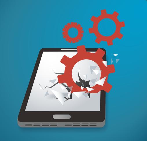 Icono de engranajes Romper a través de vector de pantalla de smartphone