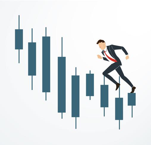 running businessman on Candlestick stock exchange vector