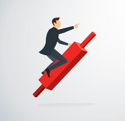 businessman riding on Candlestick chart icon vector