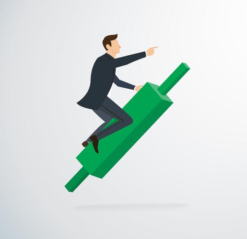 businessman riding on Candlestick chart icon vector