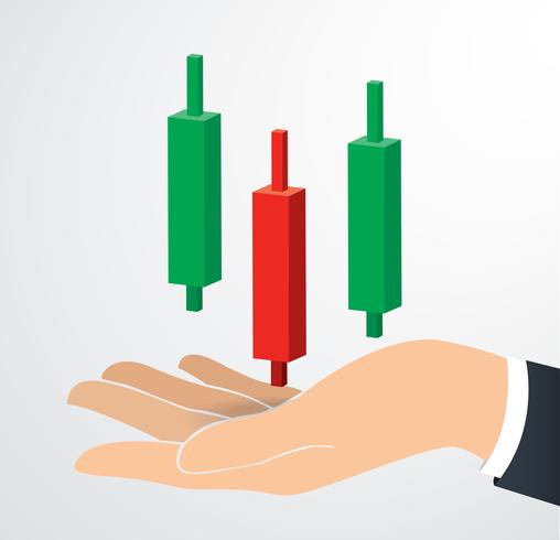 hand holding candlestick chart icon vector