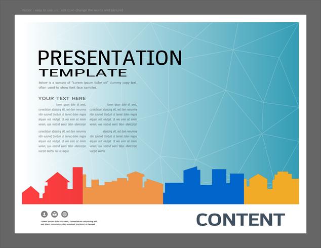 Plantilla de diseño de presentación, edificios de la ciudad y concepto de bienes raíces. vector