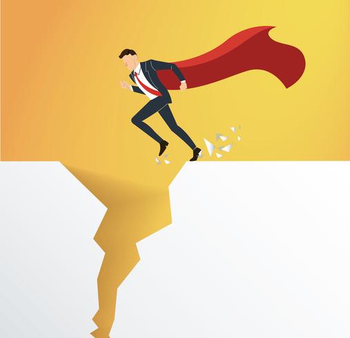 businessman with cape overcome obstacle crisis risk concept vector