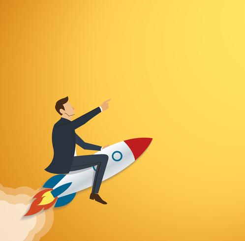 Businessman Flying with a Rocket to Successful background vector. Business concept illustration vector