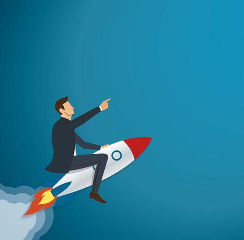 Businessman Flying with a Rocket to Successful background vector. Business concept illustration vector